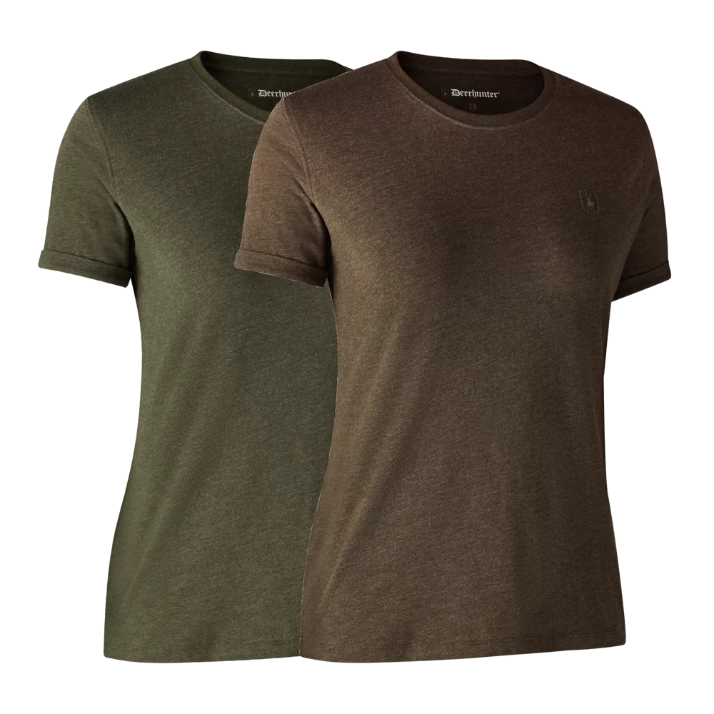 Ladies Basis T-Shirt im 2er-Pack - Adventure Green mel/Brown Leaf mel.