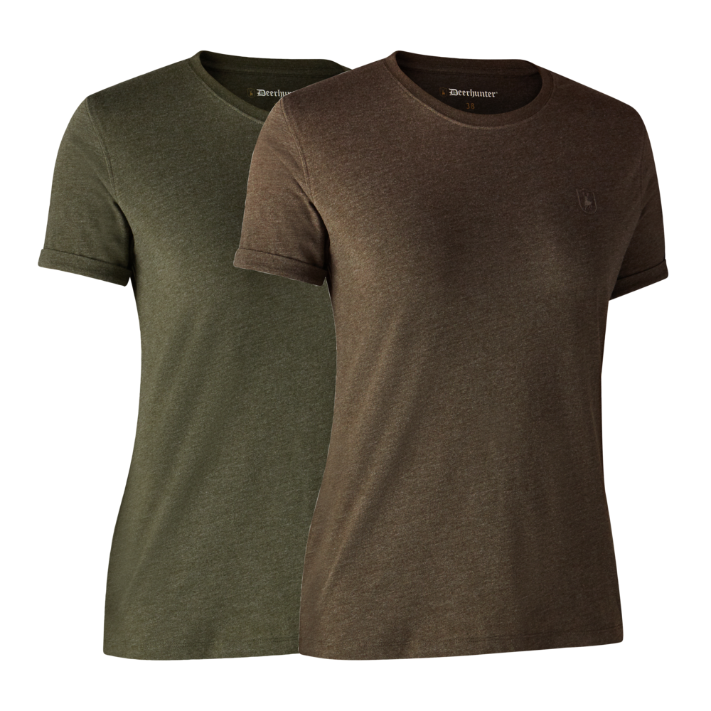 Ladies Basis T-Shirt im 2er-Pack - Adventure Green mel/Brown Leaf mel.